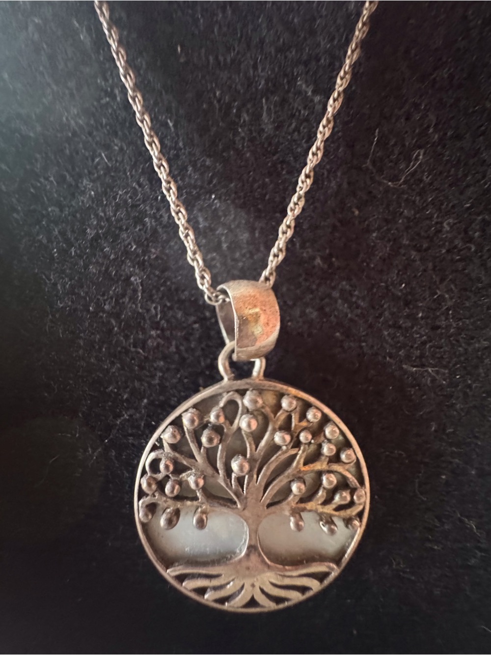Vintage Sterling Silver Tree Of Life Necklace MOP